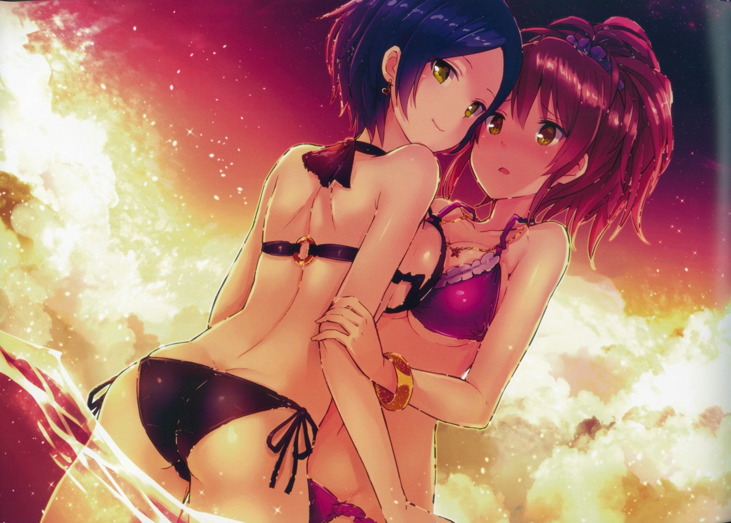 ass, bikini, cleavage, hayami_kanade, ima_(lm_ew), jougasaki_mika, swimsuits, symmetrical_docking, the_idolm@ster, the_idolm@ster_cinderella_girls, underboob, wet