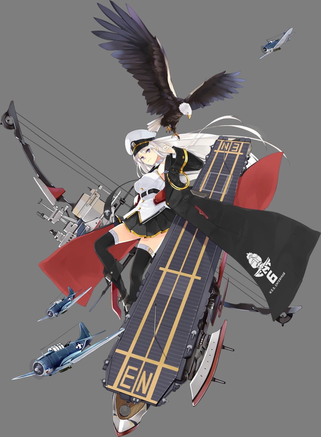 azur_lane, enterprise_(azur_lane), hao_(patinnko), thighhighs, transparent_png, uniform, weapon