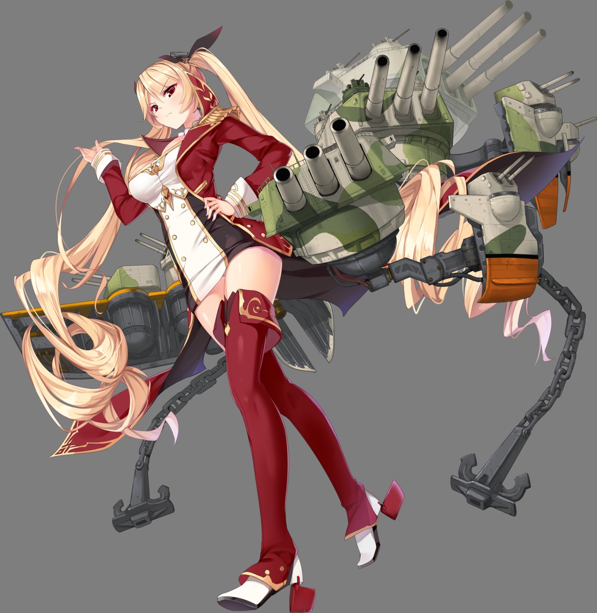 azur_lane, cleavage, heels, meng_xiao_feng, nelson_(azur_lane), pantsu, thighhighs, transparent_png, uniform