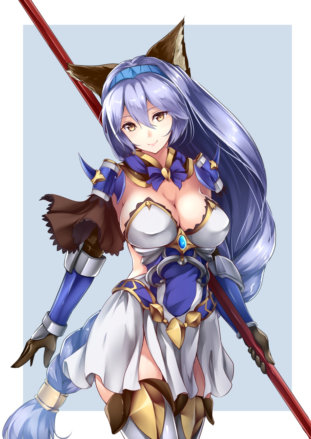 animal_ears, armor, bit, cleavage, granblue_fantasy, heles, thighhighs, weapon