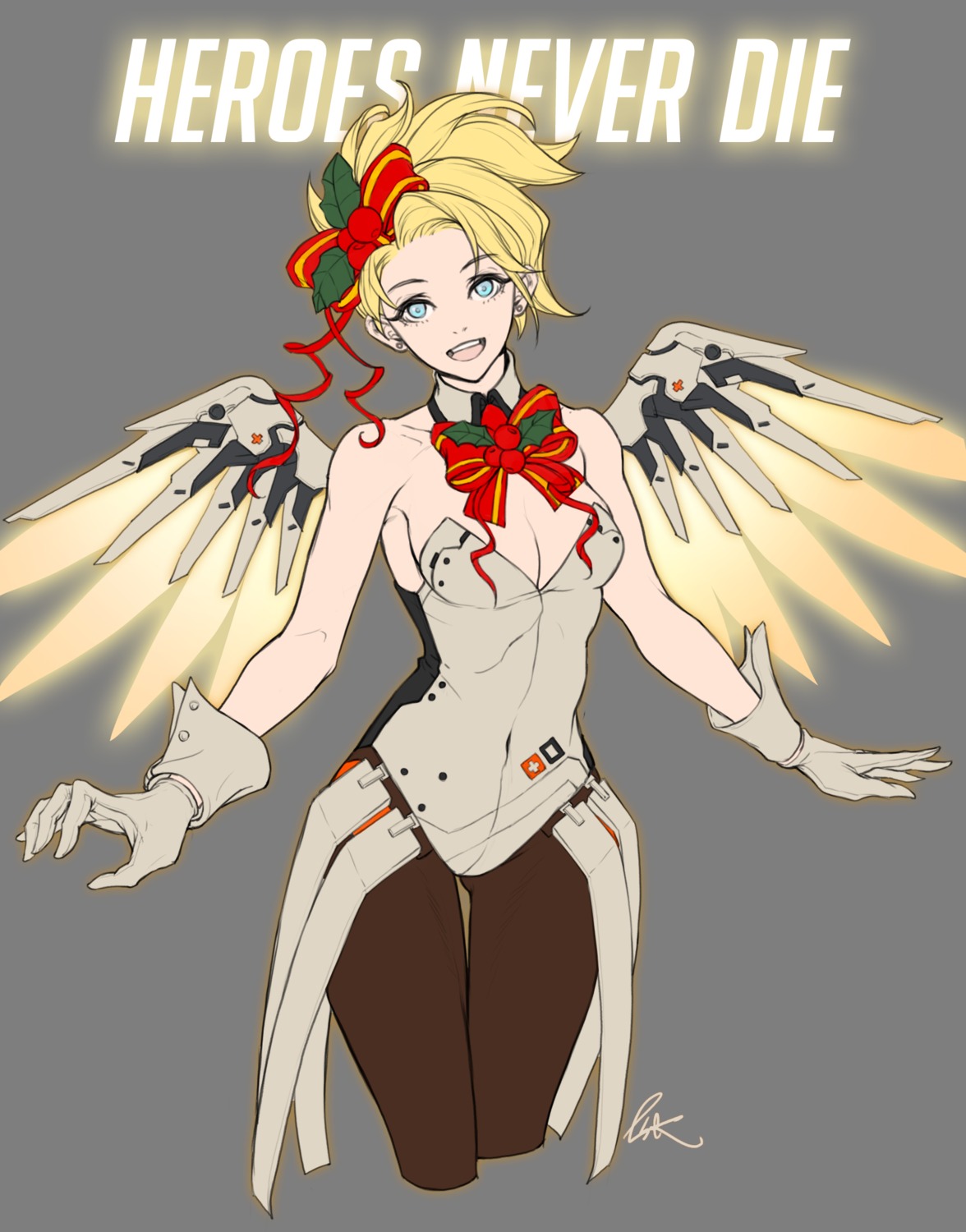 christmas, cleavage, lsr, mercy_(overwatch), overwatch, pantyhose, transparent_png, wings