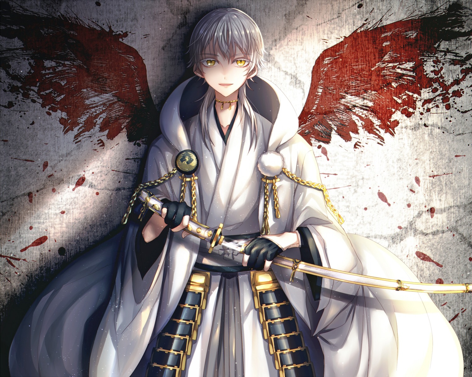 abandon_ranka, armor, japanese_clothes, male, touken_ranbu, tsurumaru_kuninaga, wings