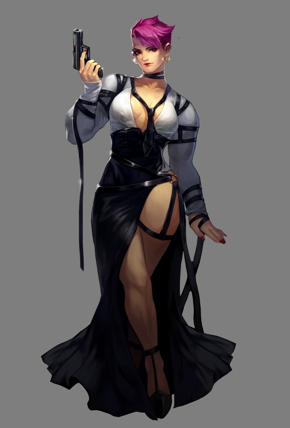 dress, garter, gun, no_bra, overwatch, transparent_png, zarya, zzoggomini