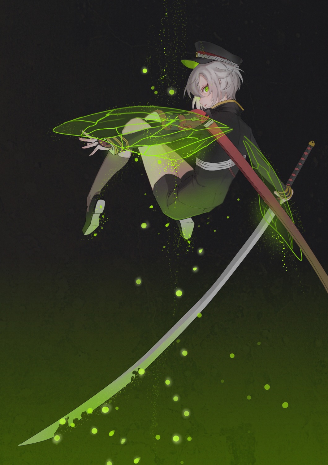 hotaru_maru, male, rourou_(wujingyiyinshi), sword, touken_ranbu, uniform, wings