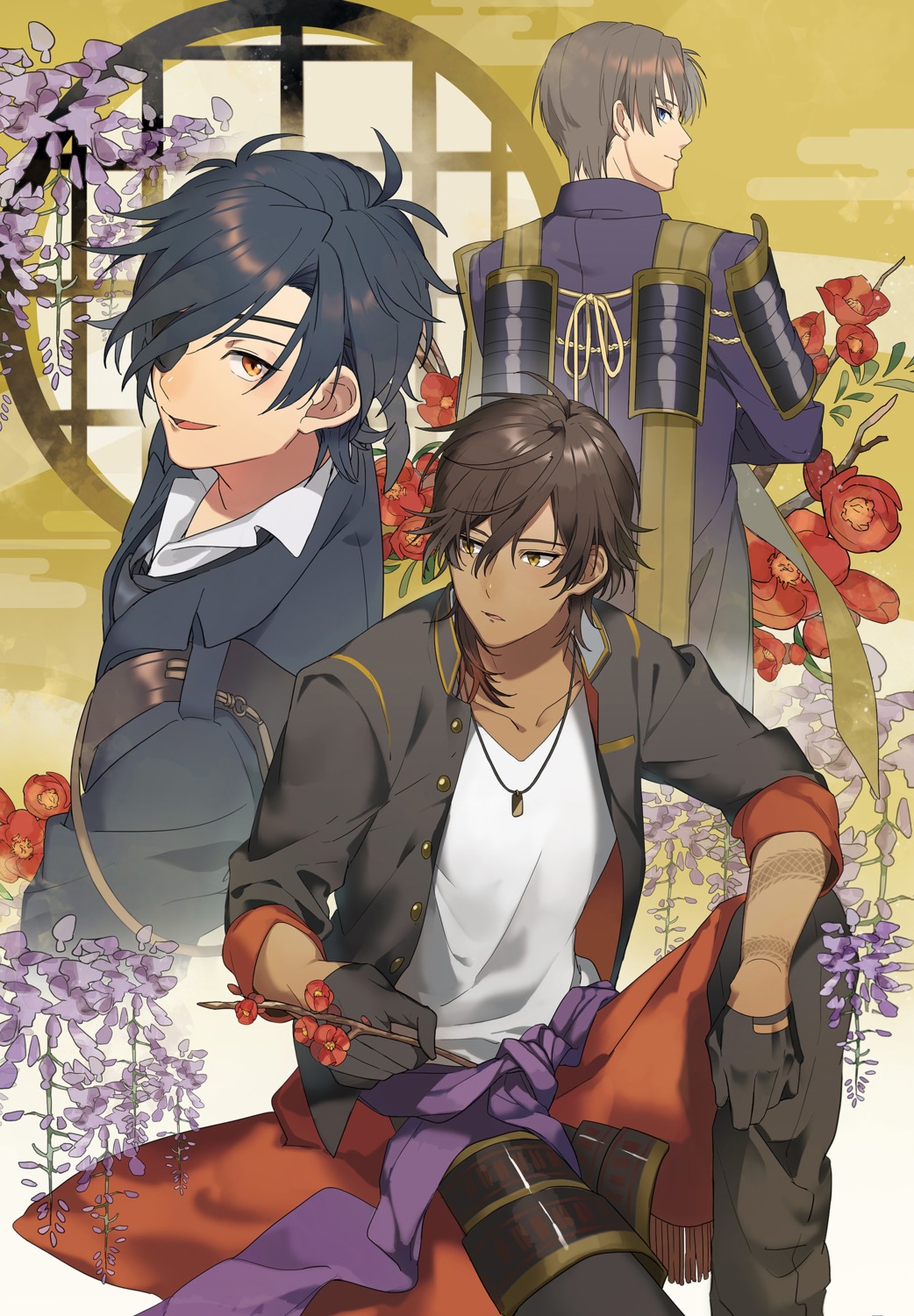 eyepatch, heshikiri_hasebe, male, ookurikara_(tourabu), sando_(310_sand), shokudaikiri_mitsutada, tattoo, touken_ranbu