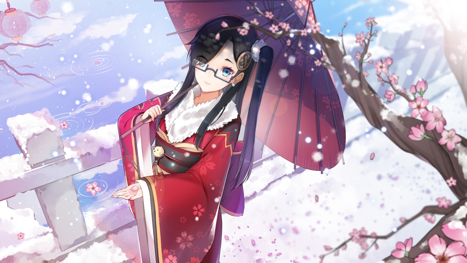 freeze, kimono, megane, umbrella, wallpaper