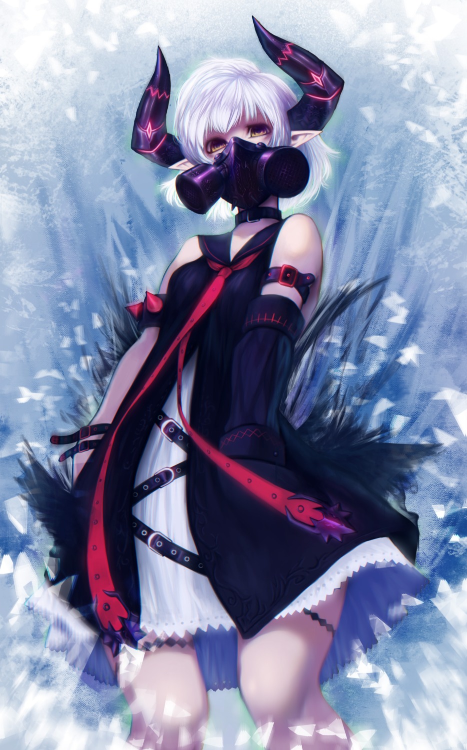 doku-chan_(dokkudokudoku), dress, horns, pointy_ears