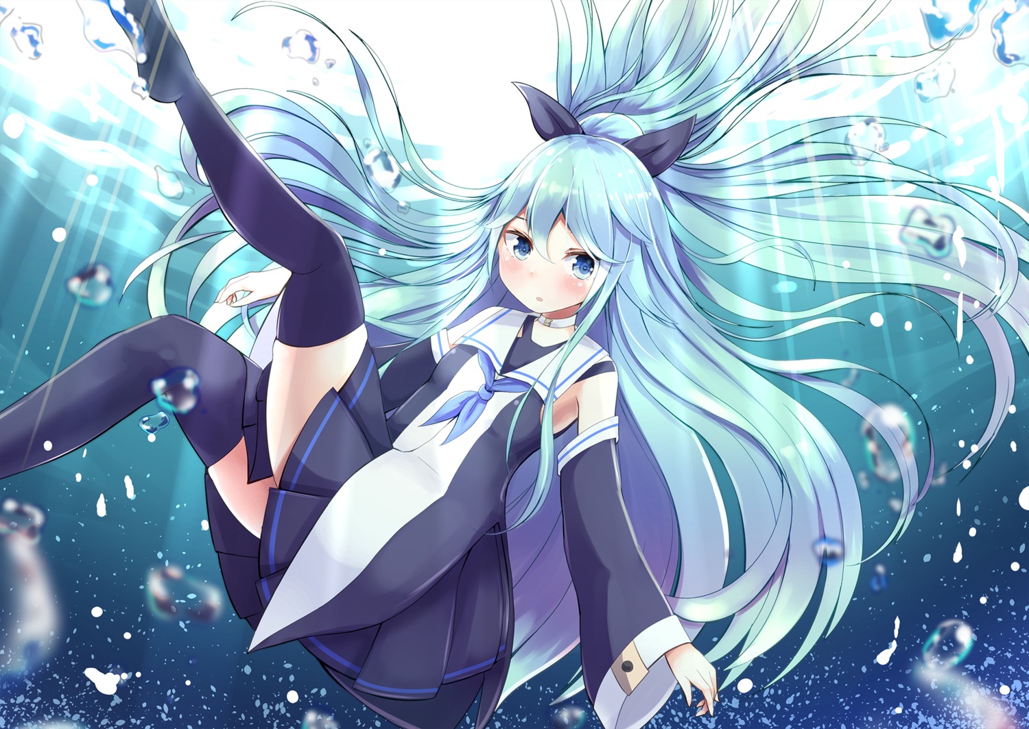 hamalu, kantai_collection, seifuku, thighhighs, yamakaze_(kancolle)
