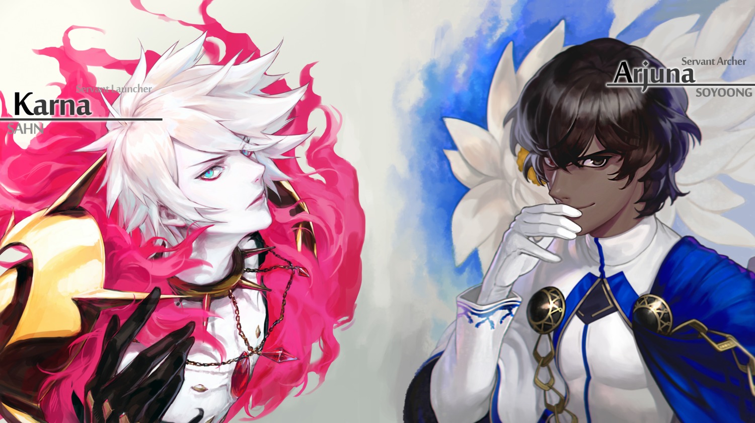 arjuna_(fate), armor, fate/grand_order, karna_(fate), male, sahn