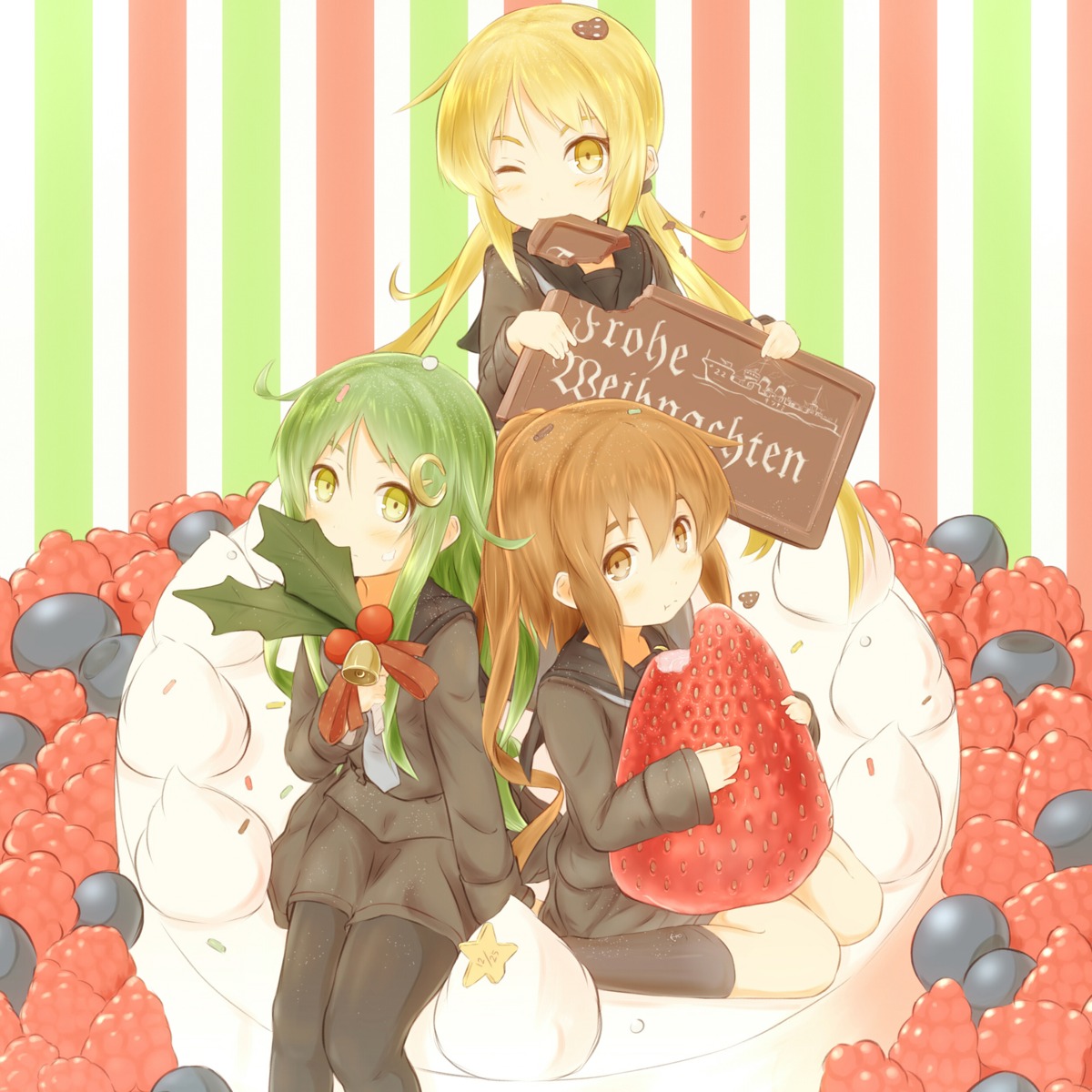 christmas, fumizuki_(kancolle), gripen, kantai_collection, nagatsuki_(kancolle), pantyhose, satsuki_(kancolle), seifuku