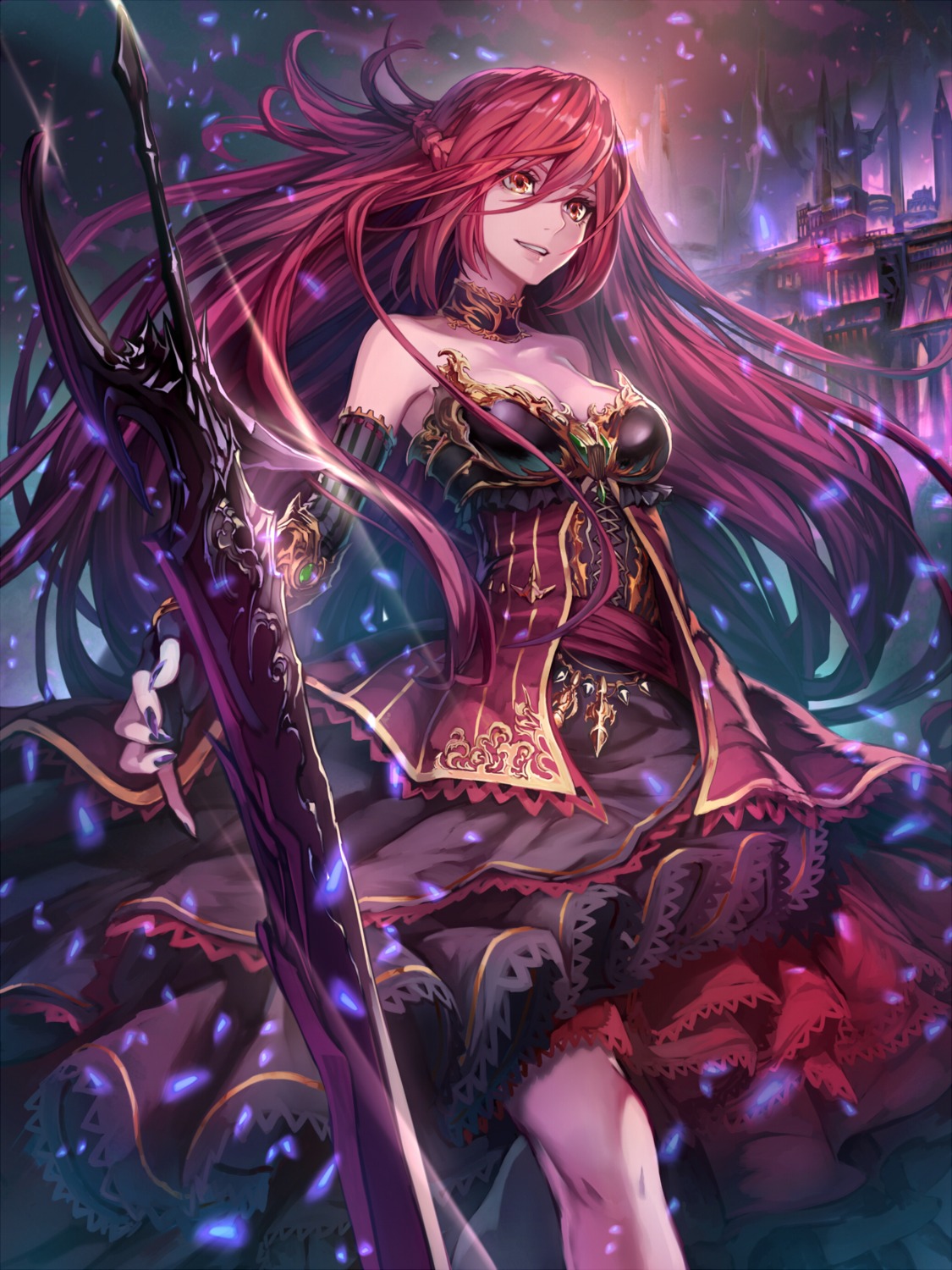 armor, cleavage, dress, essual, sword