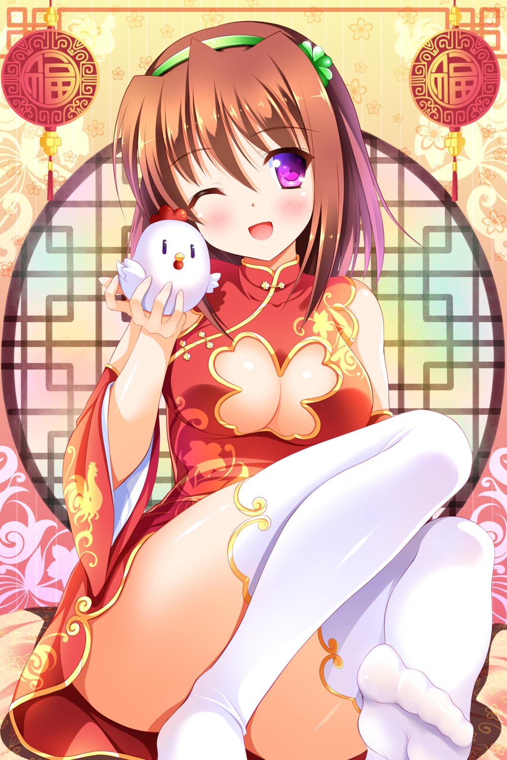 chinadress, cleavage, feet, no_bra, thighhighs, yagami-all_hail_nanao