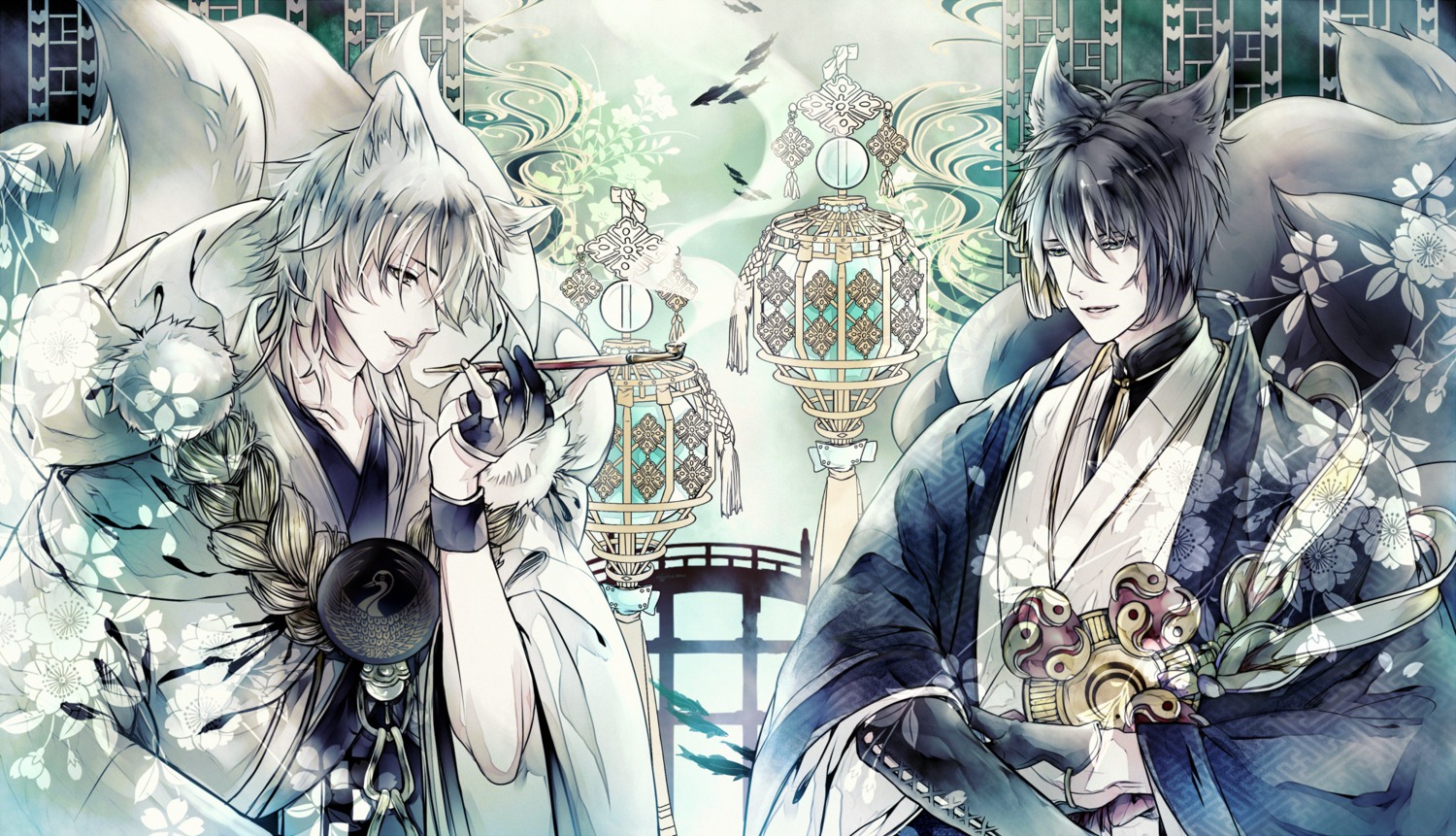 animal_ears, asian_clothes, male, mikazuki_munechika, nijou_akira, touken_ranbu, tsurumaru_kuninaga