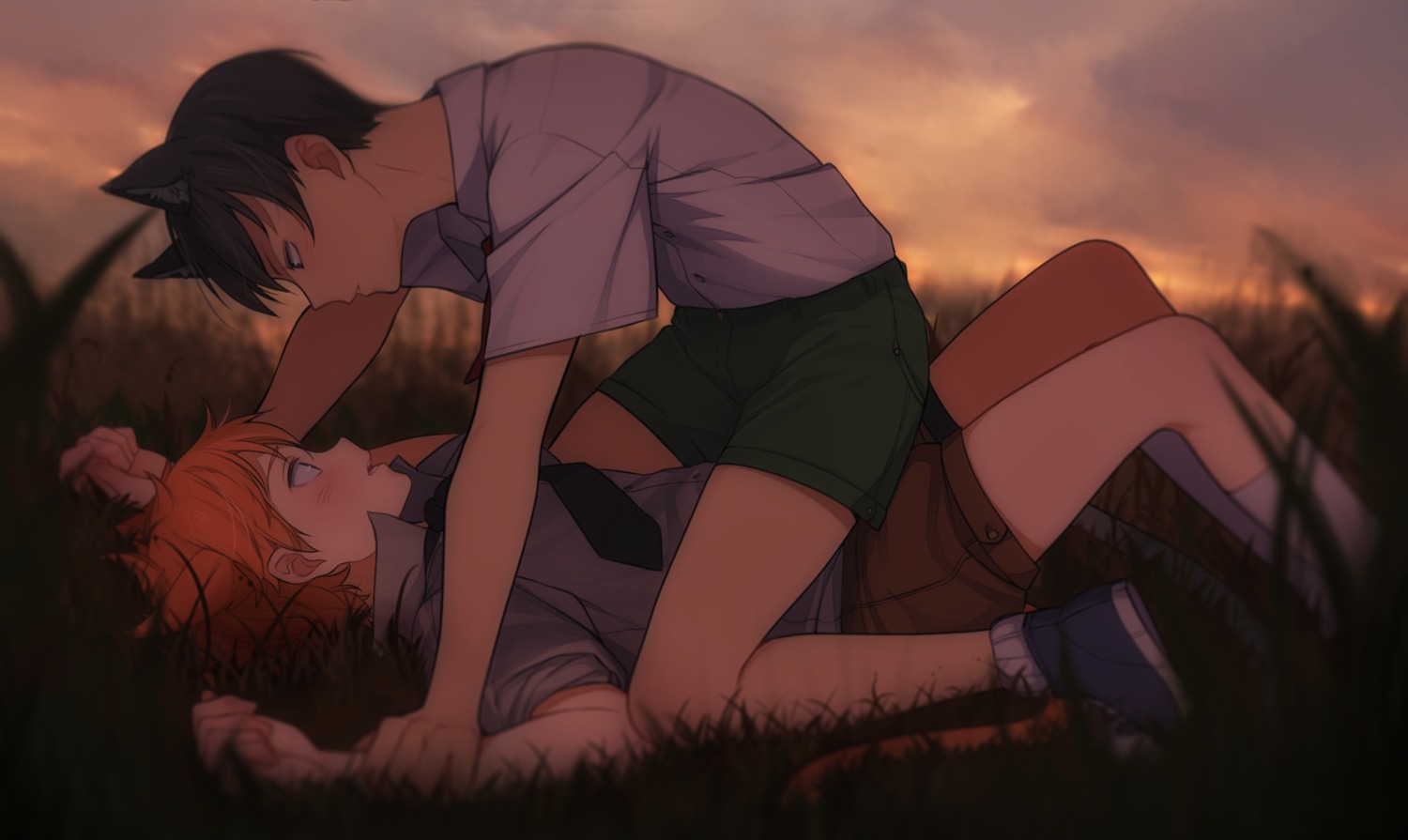 animal_ears, haikyuu!!, hinata_shouyou, kageyama_tobio, male, nekomimi, weyo, yaoi
