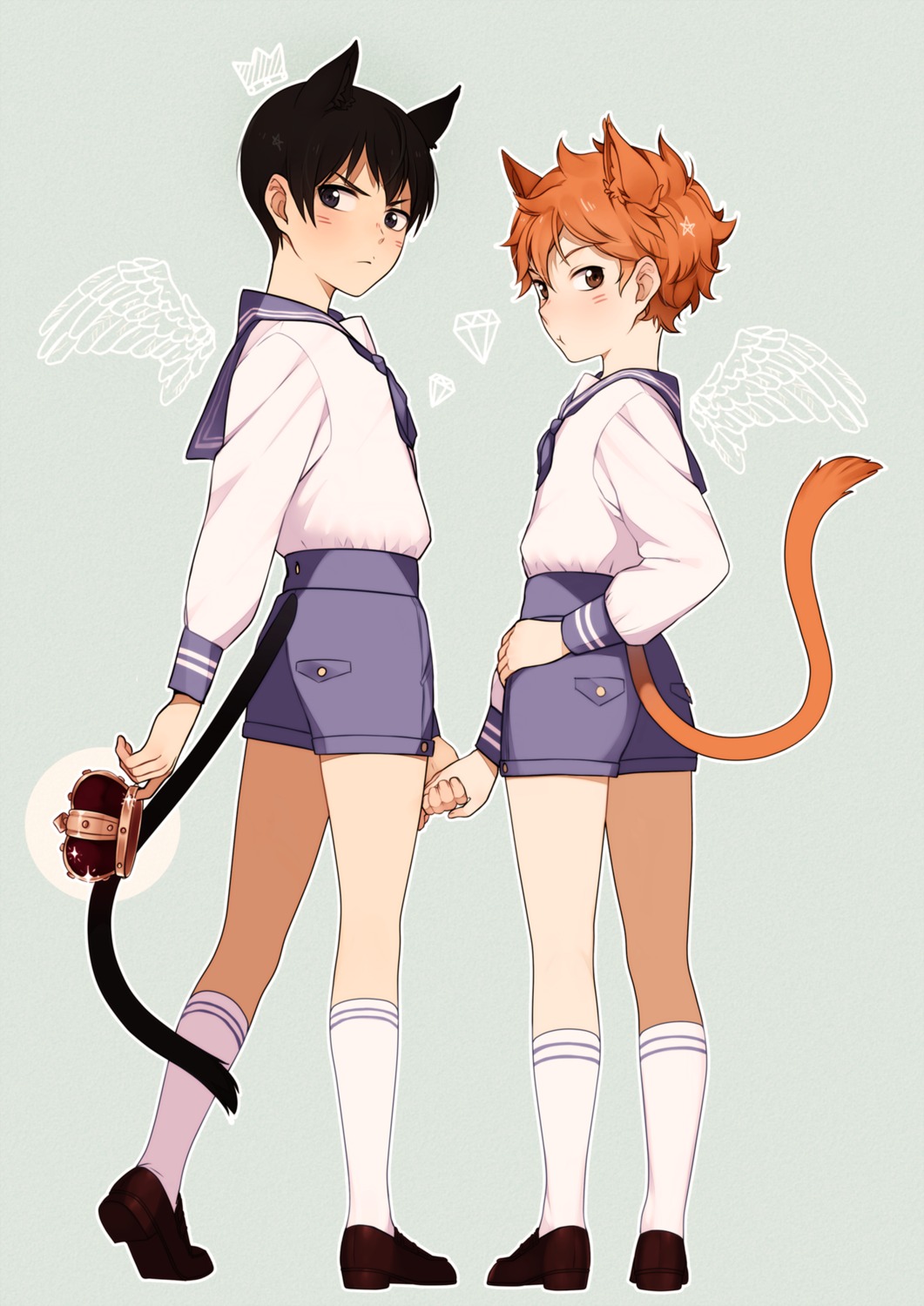 animal_ears, haikyuu!!, hinata_shouyou, kageyama_tobio, male, nekomimi, seifuku, tail