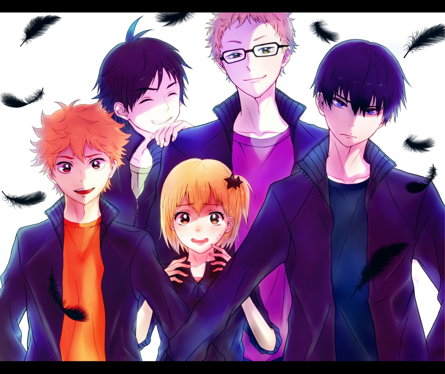 haikyuu!!, hinata_shouyou, kageyama_tobio, kanon_(pixiv379804), megane, tsukishima_kei, yachi_hitoka, yamaguchi_tadashi