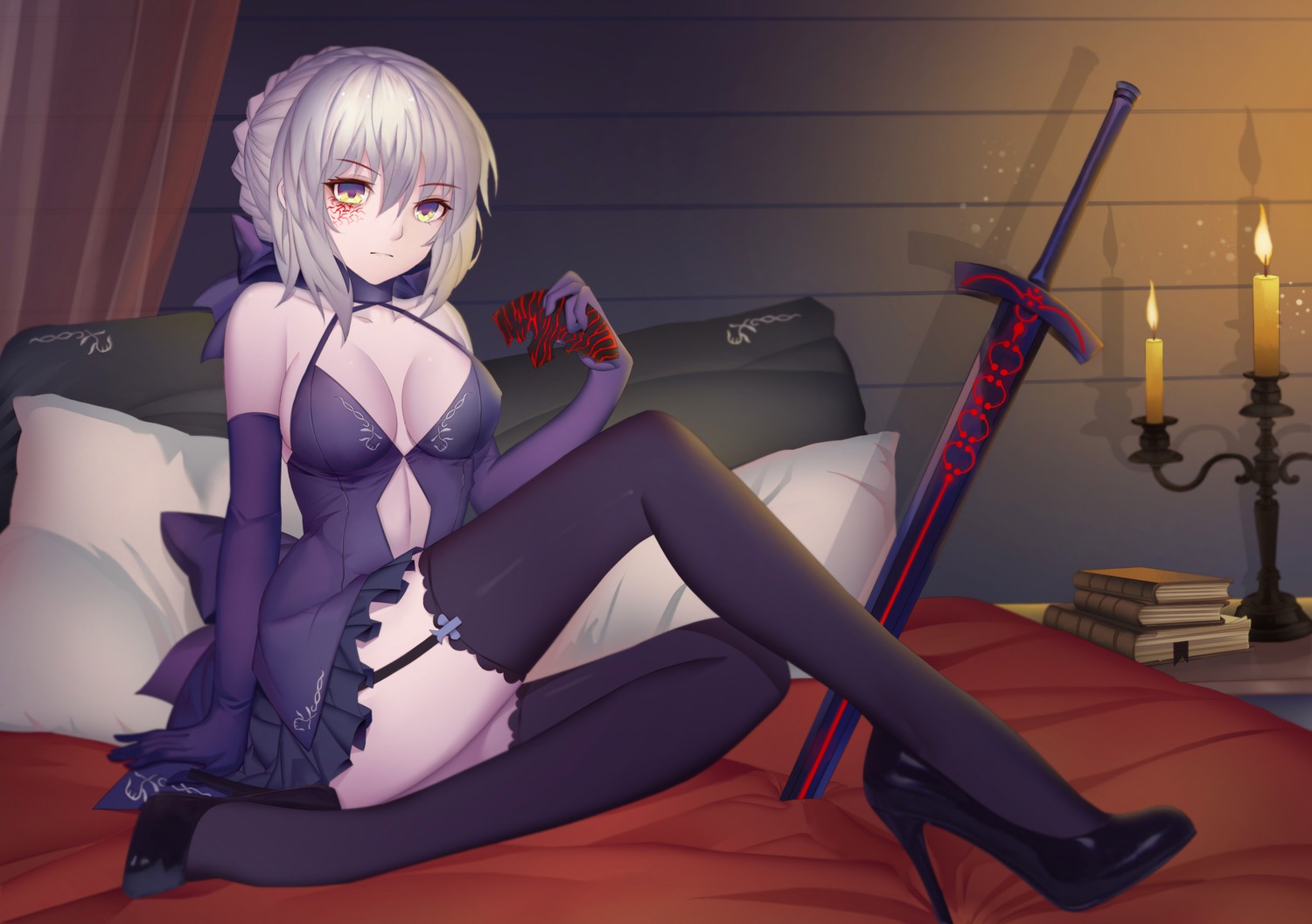 artoria_pendragon_(fate), artoria_pendragon_alter_(fate), cleavage, dress, fate/grand_order, heels, magician_(china), no_bra