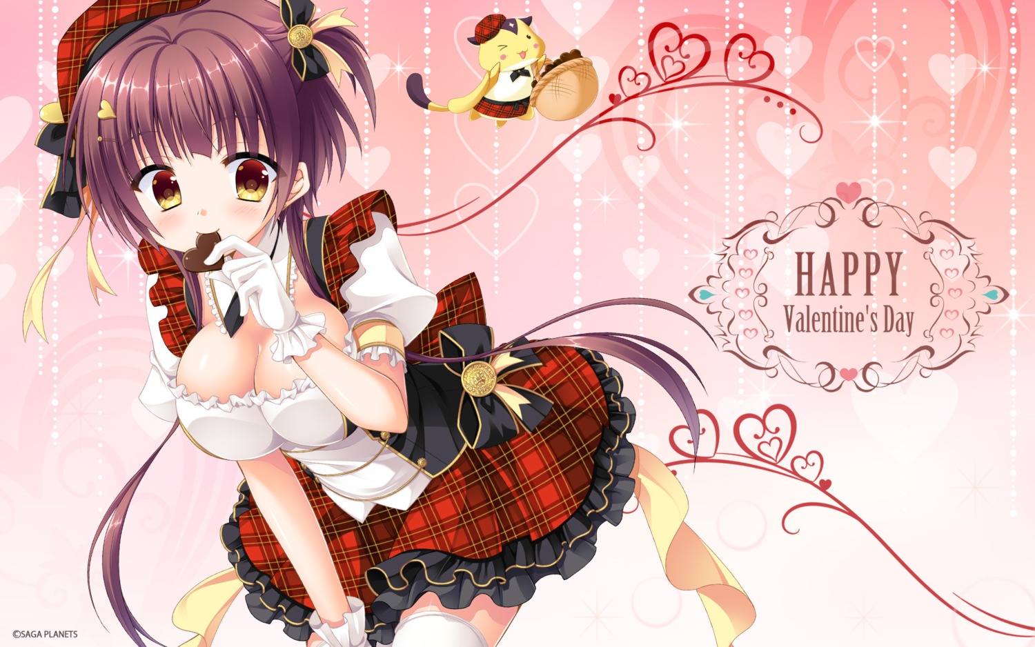 arisue_tsukasa, cleavage, floral_flowlove, saga_planets, thighhighs, tsubaki_kohane, valentine, wallpaper