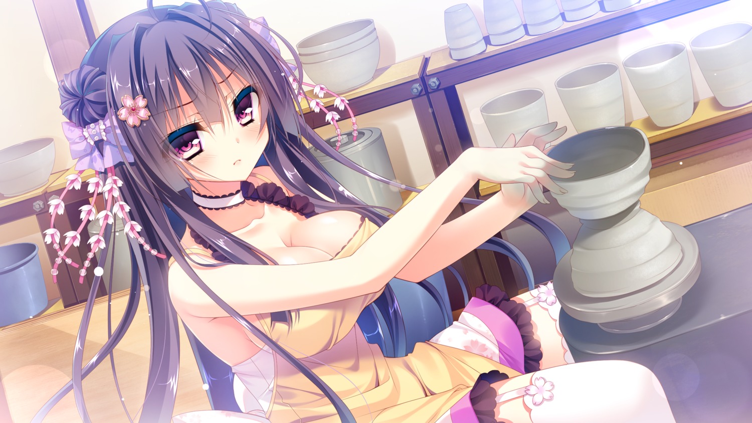 cleavage, game_cg, love_love_sisters, nae-nae, pajamas_ex, sarusuberi_misatoko, stockings, thighhighs