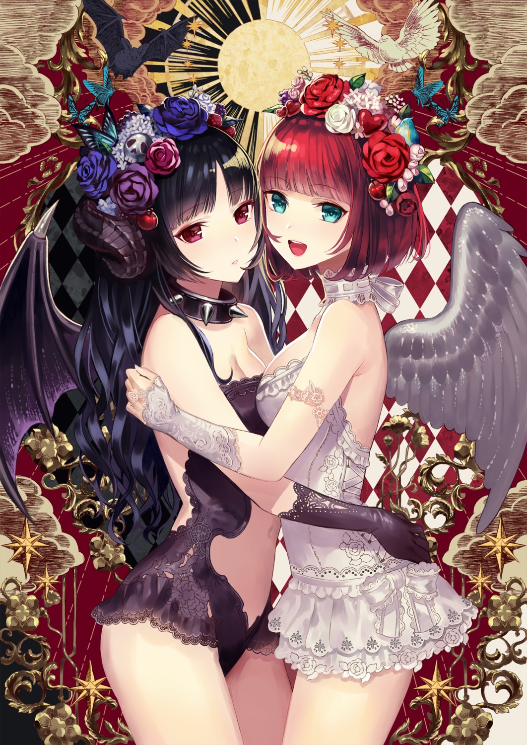 cleavage, horns, leotard, no_bra, symmetrical_docking, terai_(teraimorimori), wings
