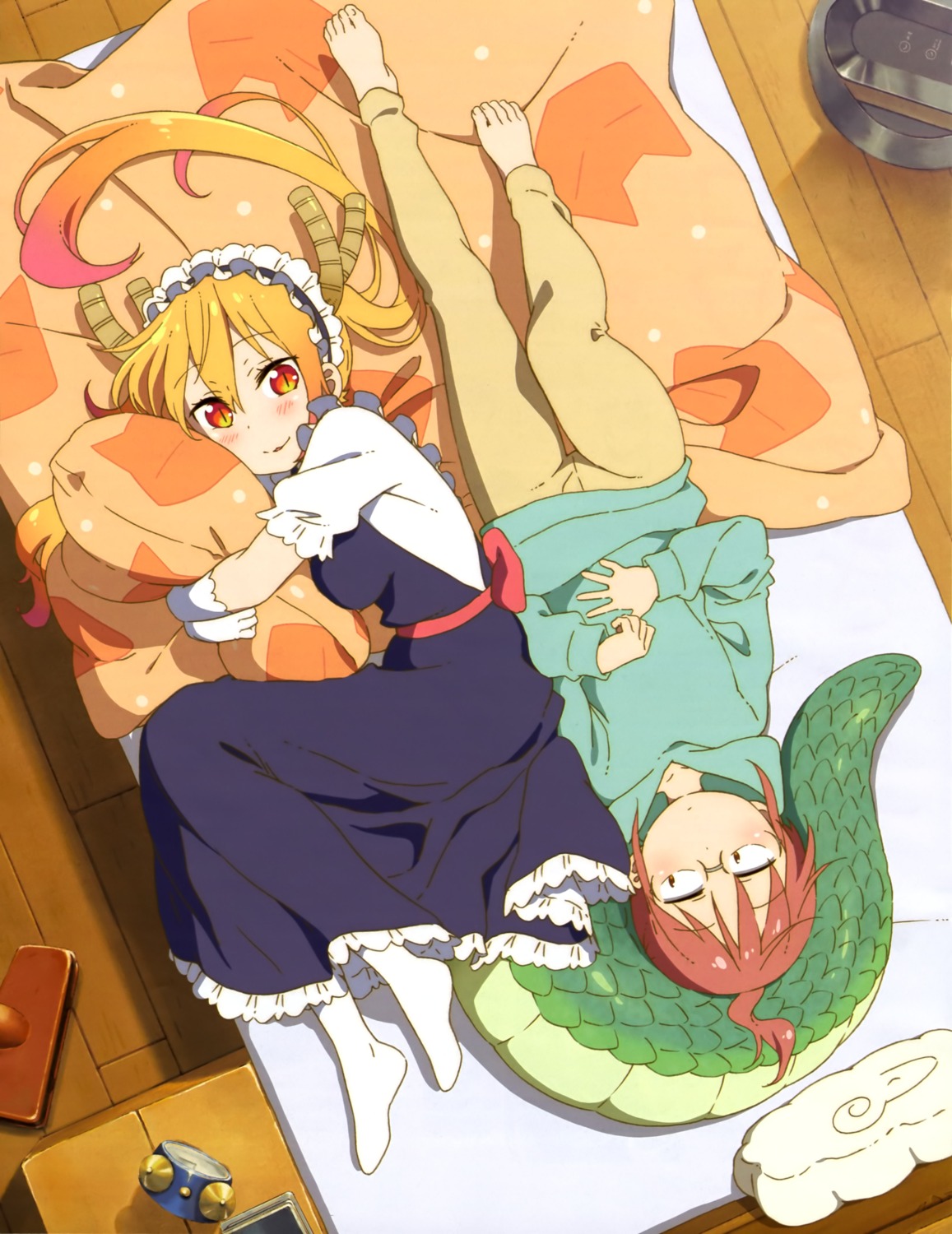 horns, kadowaki_miku, kobayashi-san_chi_no_maidragon, kobayashi_(maidragon), maid, megane, tail, tooru_(maidragon)