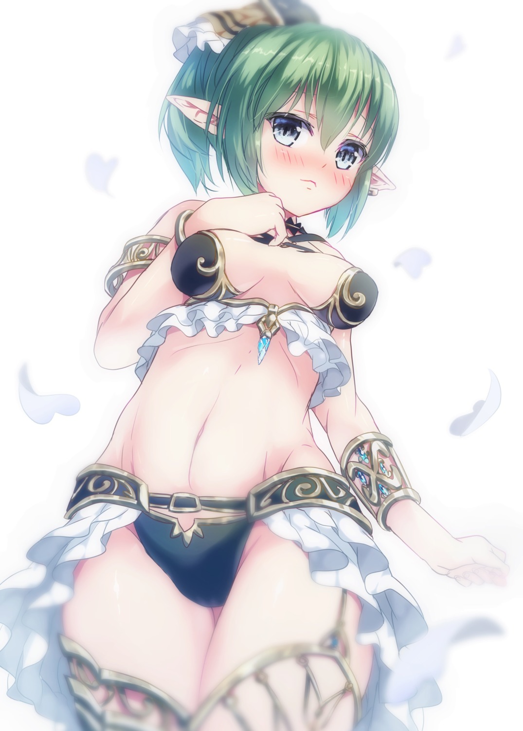 bikini_armor, elf, pointy_ears, stockings, thighhighs, yukiuta_sahiro