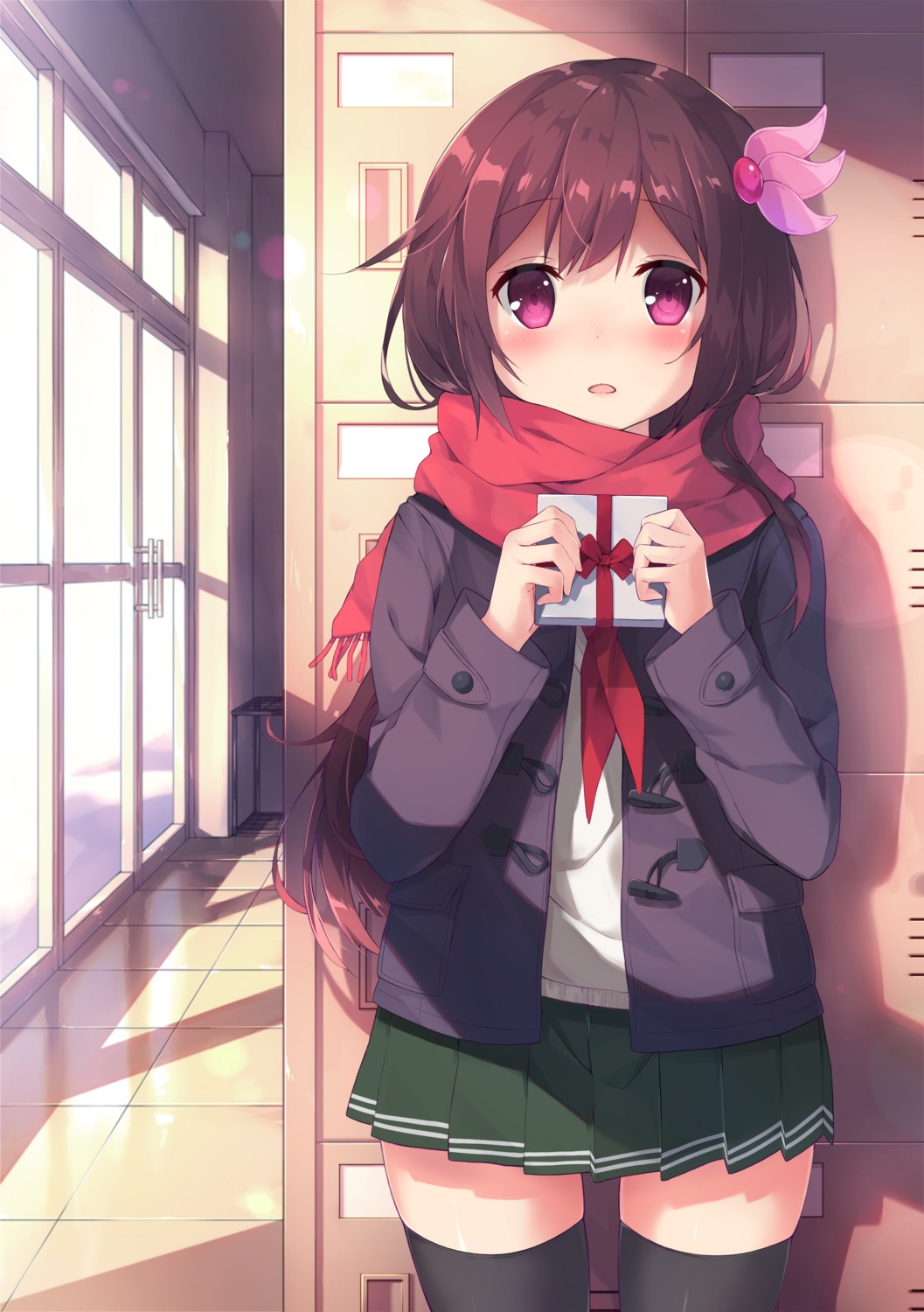ezoshika, kantai_collection, kisaragi_(kancolle), seifuku, thighhighs, valentine