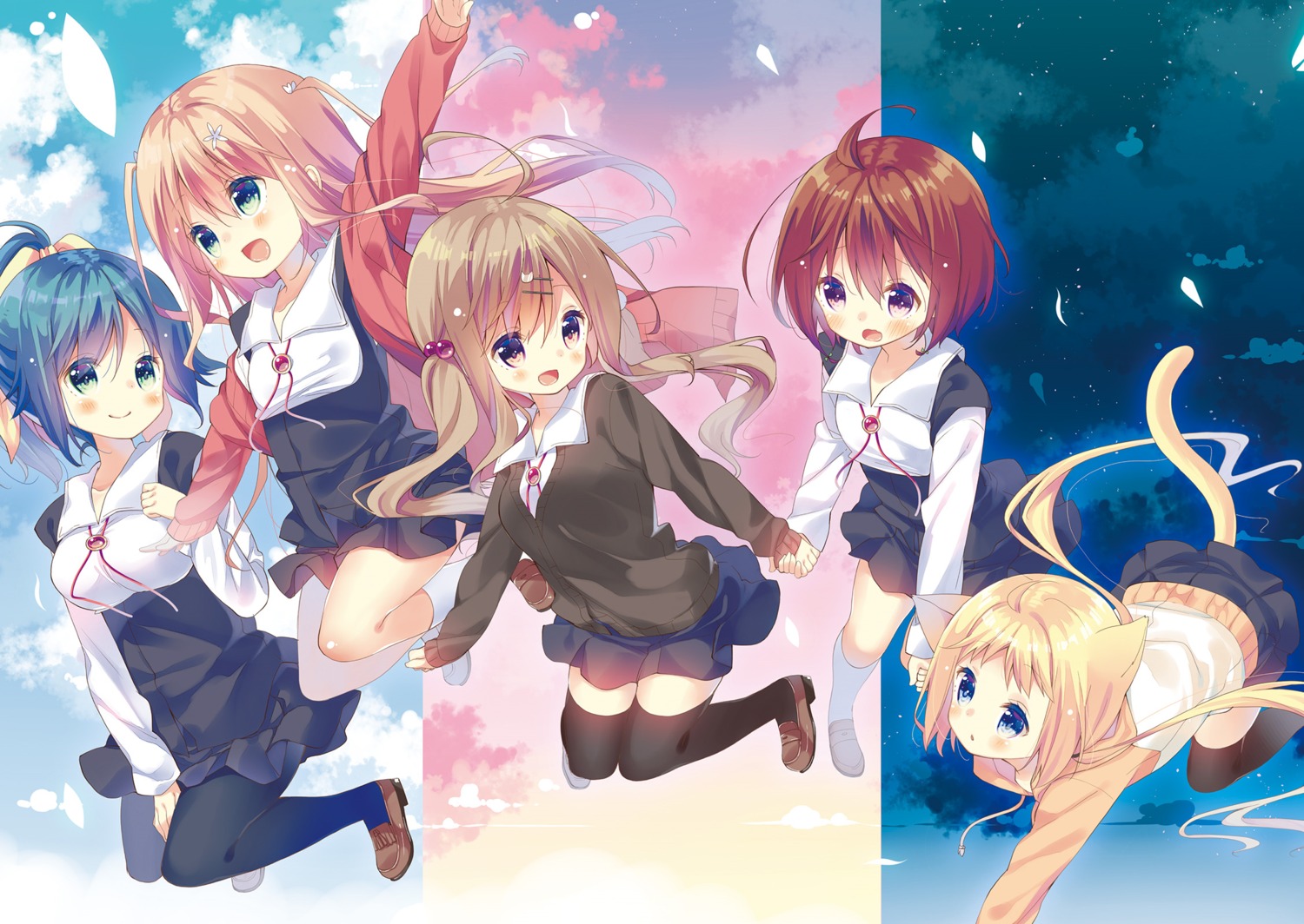 animal_ears, digital_version, nekomimi, pantyhose, seifuku, sweater, tail, thighhighs