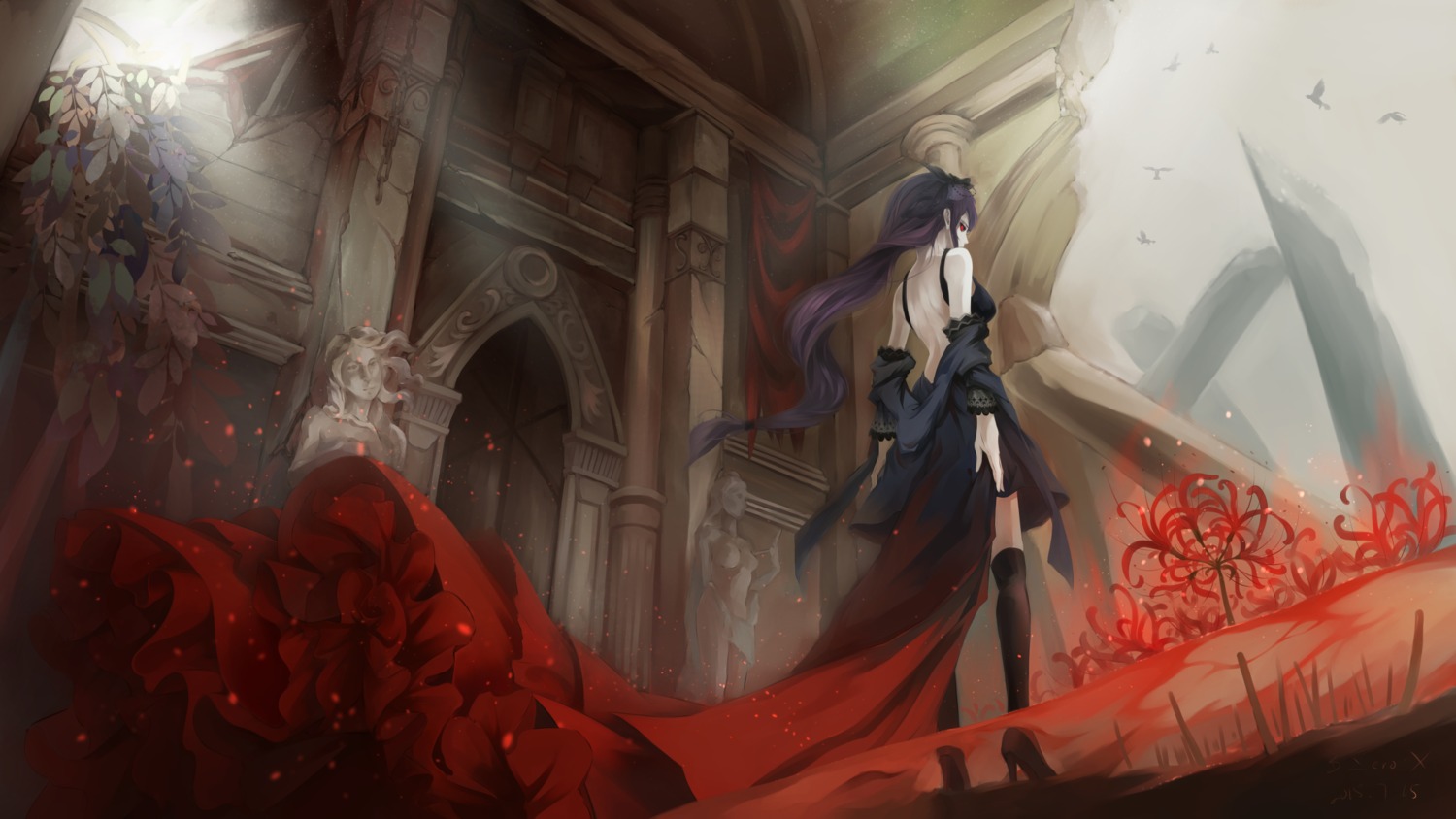 blood, bzerox, dress, heels, kamishiro_rize, megane, no_bra, thighhighs
