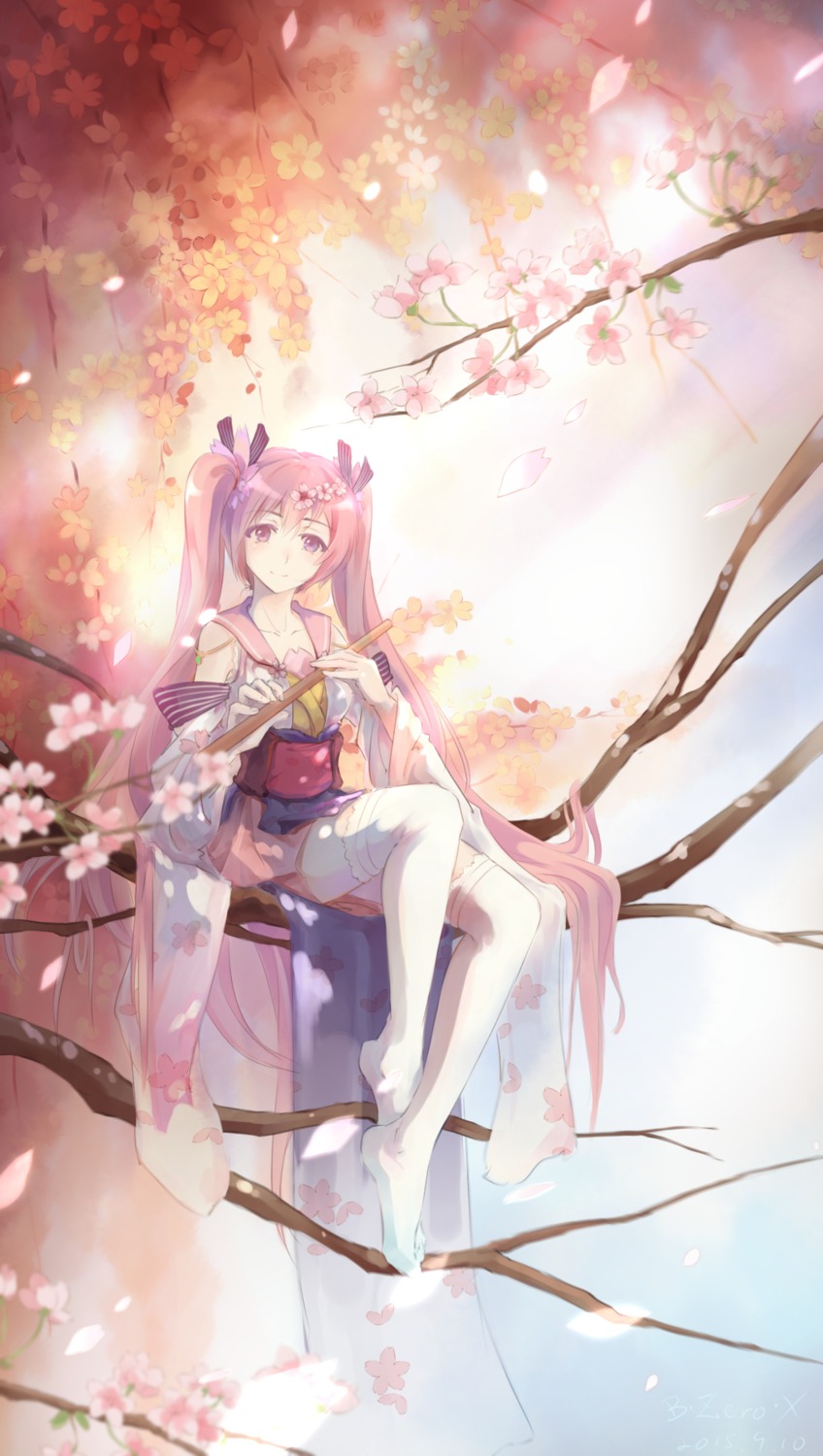 bzerox, hatsune_miku, japanese_clothes, sakura_miku, thighhighs, vocaloid