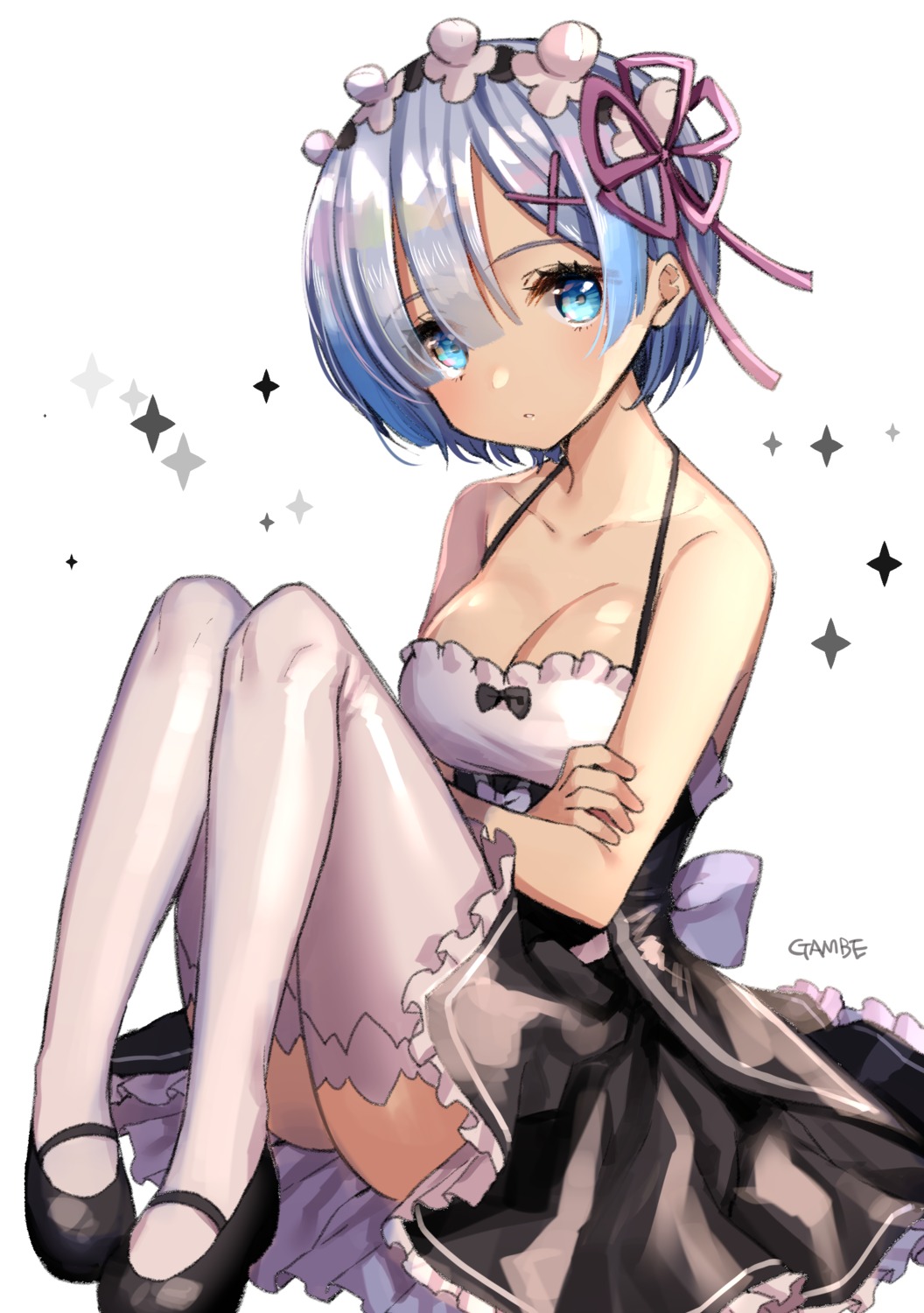 cleavage, gabe_(seelunto), maid, re:zero_kara_hajimeru_isekai_seikatsu, rem_(re_zero), thighhighs