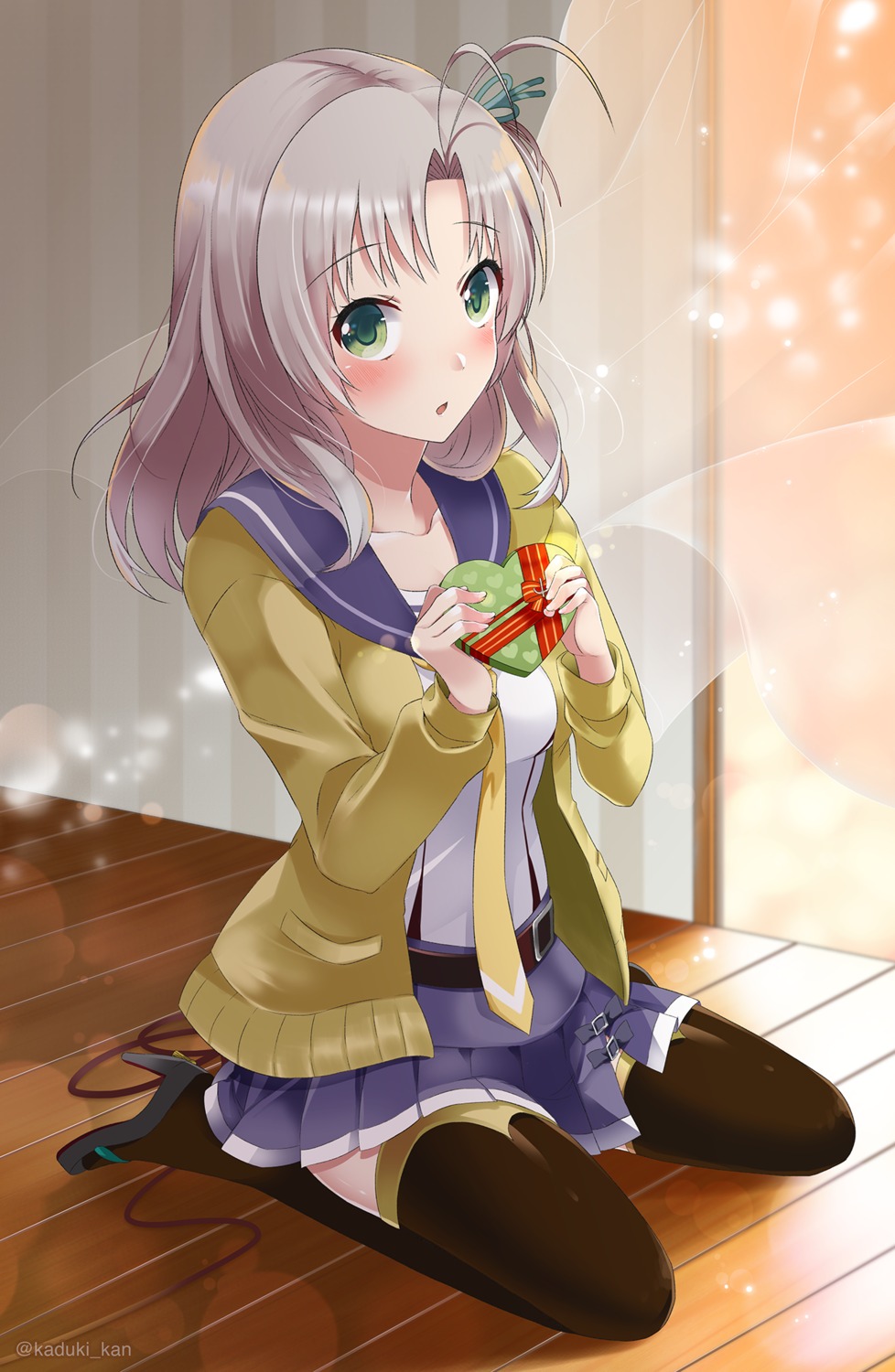 heels, kantai_collection, kazuki_(kaduki_kan), kinugasa_(kancolle), seifuku, sweater, thighhighs, valentine