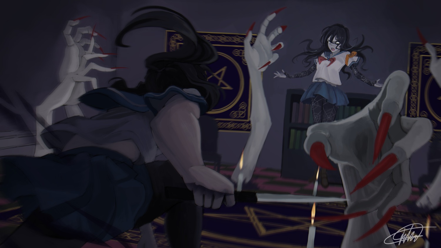 ayano_aishi, oka_ruto, pantyhose, seifuku, shyua, weapon, yandere_simulator