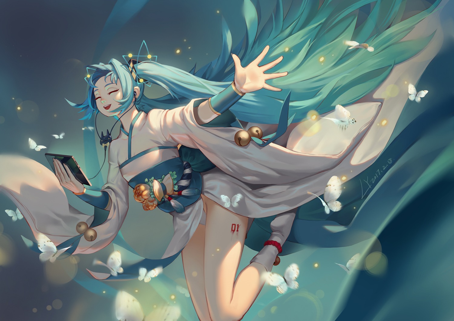 hatsune_miku, japanese_clothes, lian_yao, pantsu, tattoo, vocaloid