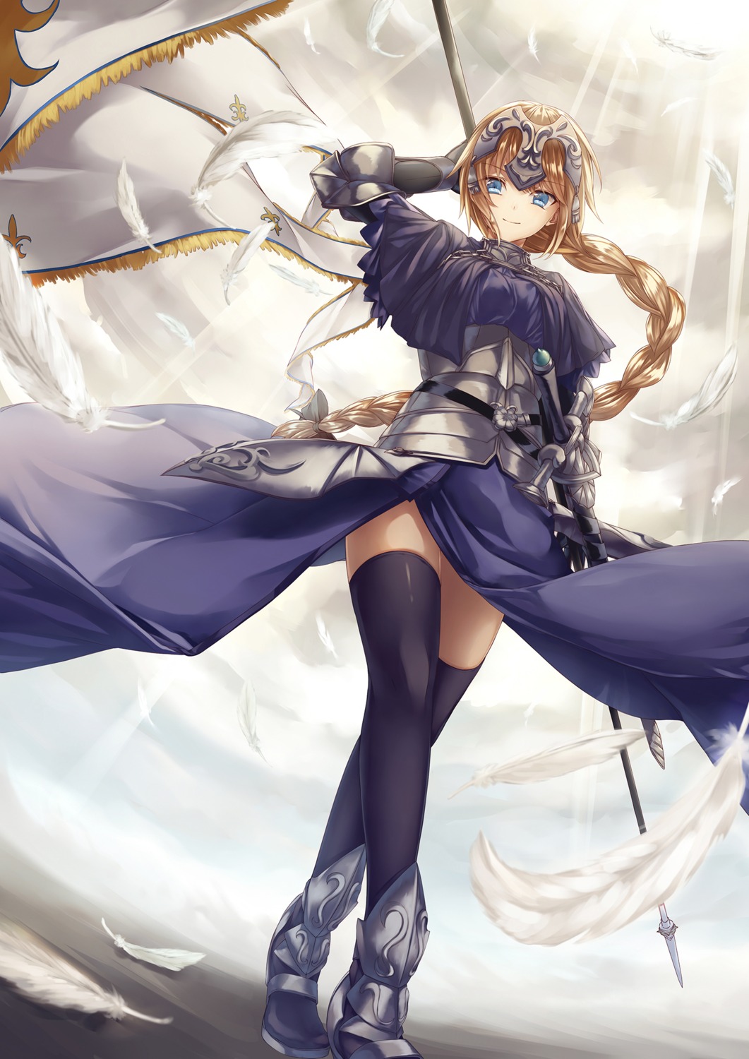 armor, fate/apocrypha, fate/grand_order, fate/stay_night, jeanne_d'arc, jeanne_d'arc_(fate), saijou_haruki, thighhighs, weapon