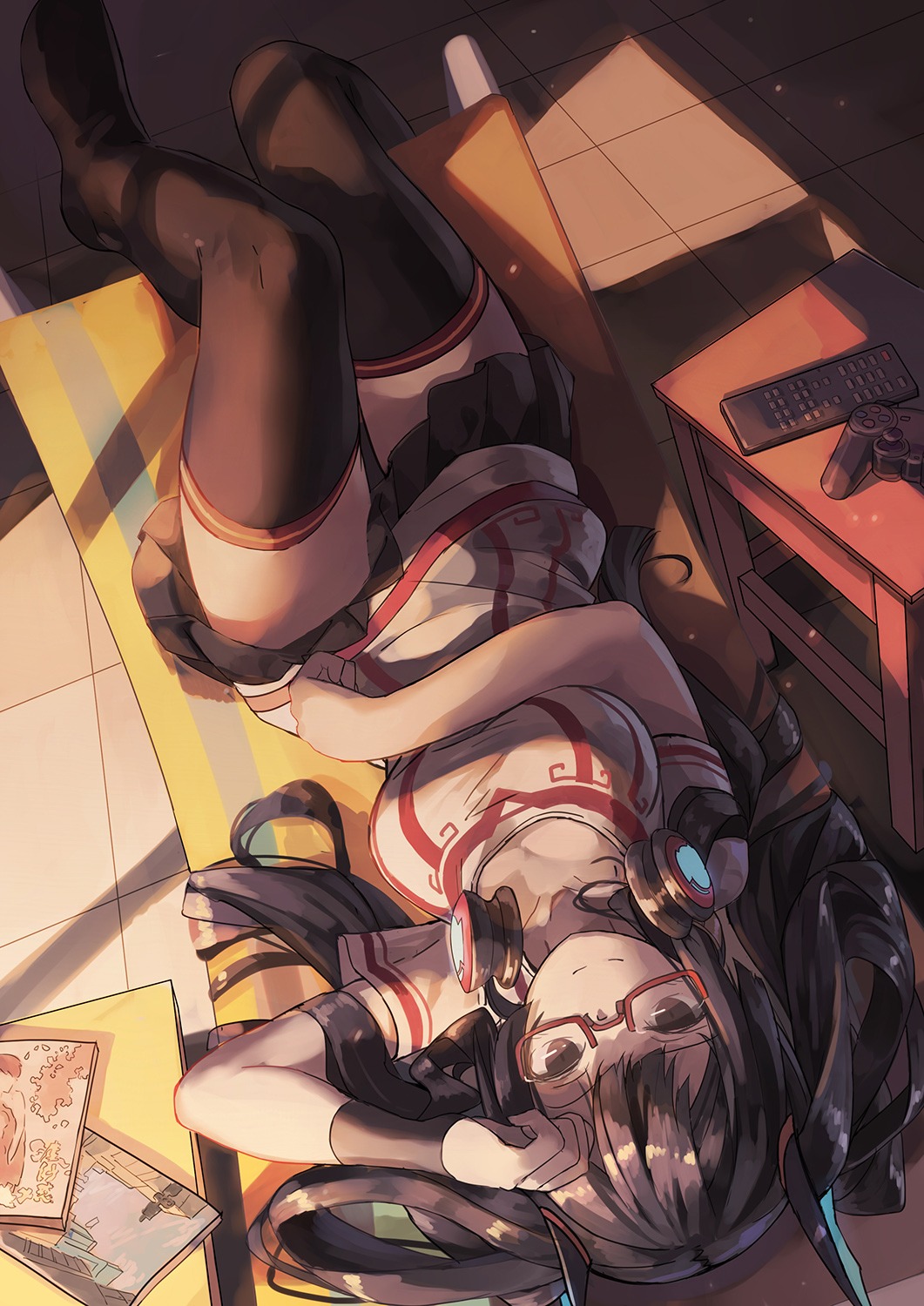 headphones, huanxiang_huifeng, megane, thighhighs