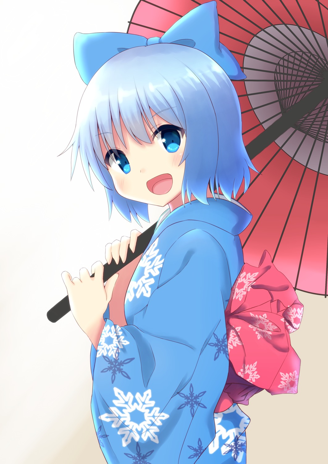 cirno, kimono, negishio, touhou, umbrella