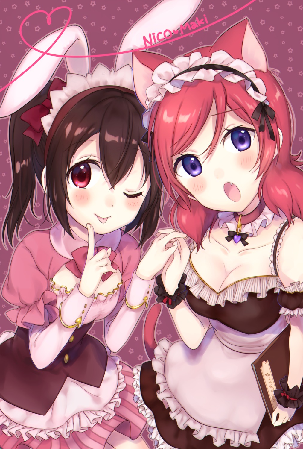 animal_ears, bunny_ears, cleavage, kakizato_shinano, love_live!, love_live!_(series), maid, nishikino_maki