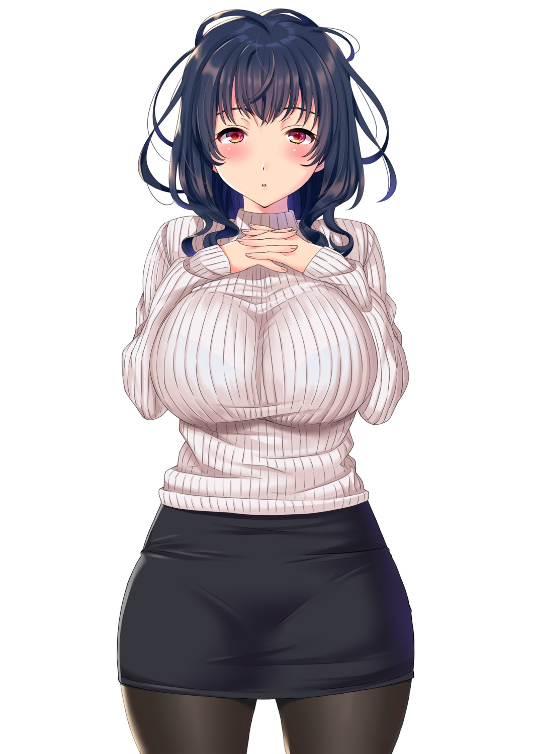 bra, breast_hold, nanatsu, pantyhose, see_through, sweater