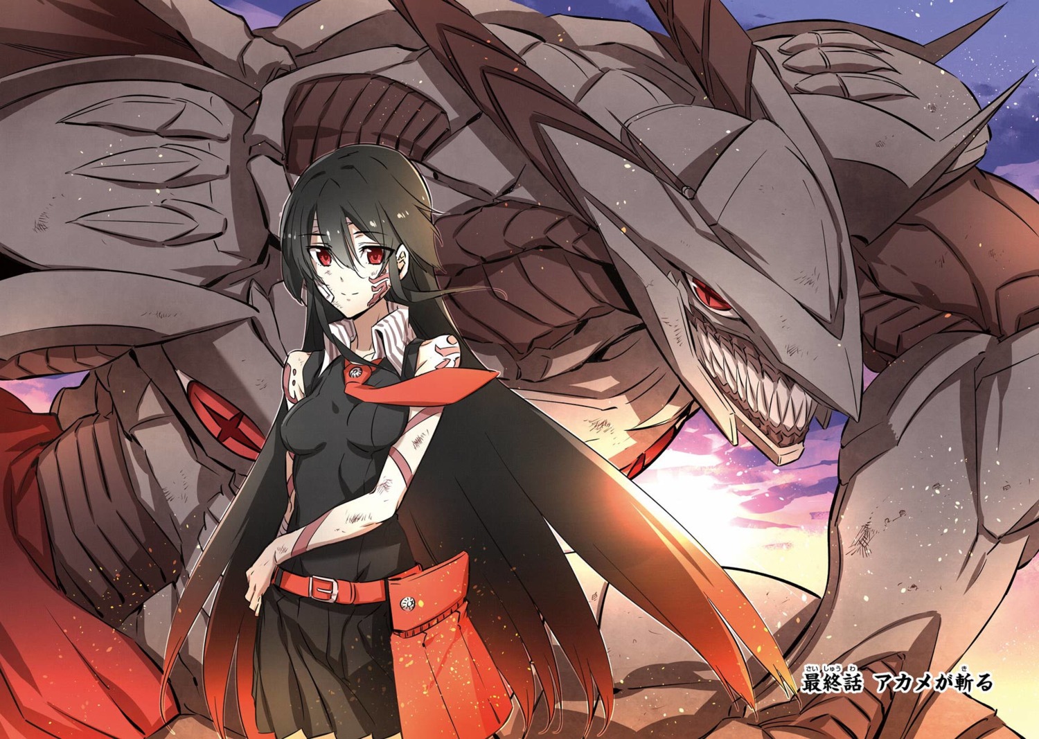 akame, akame_ga_kill!, bandaid, monster, tashiro_tetsuya, tatsumi_(akame_ga_kill!), tattoo