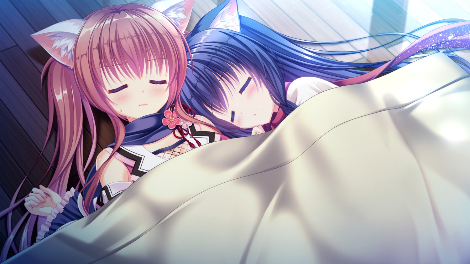 animal_ears, cleavage, fishnets, fuuma_tama, fuuma_yura, game_cg, neko-nin_exheart, nekomimi