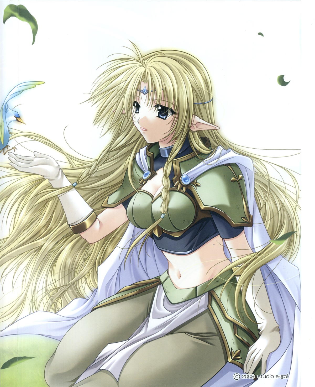 armor, cleavage, elf, eternal_kingdom, pantyhose, philia_(eternal_kingdom), pointy_ears, studio_e.go!