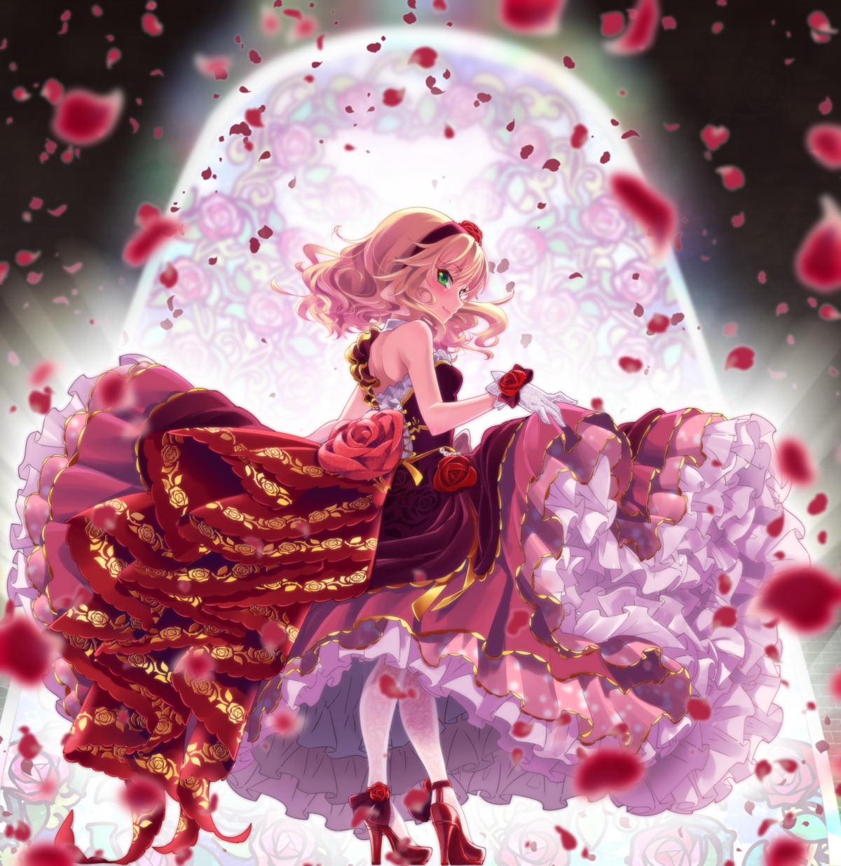 dress, heels, maru_(sara_duke), sakurai_momoka_(idolm@ster), skirt_lift, the_idolm@ster, the_idolm@ster_cinderella_girls, the_idolm@ster_cinderella_girls_u149