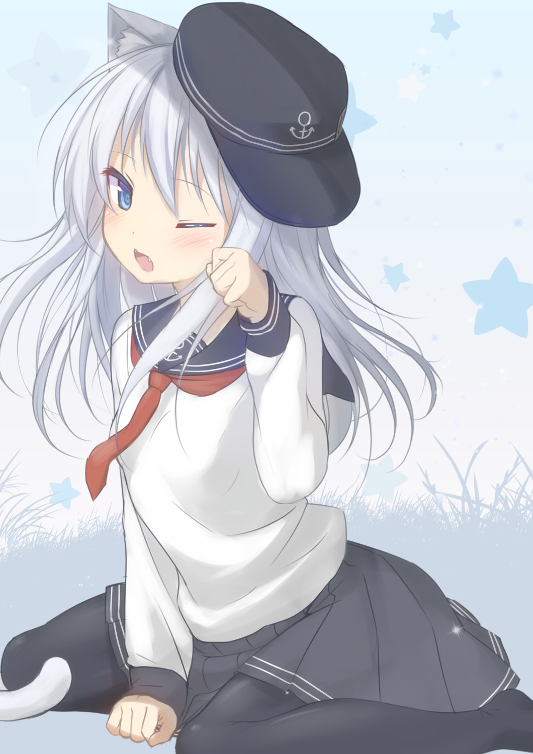 animal_ears, hibiki_(kancolle), kantai_collection, nekomimi, pantyhose, sasakura_momizi, seifuku, tail