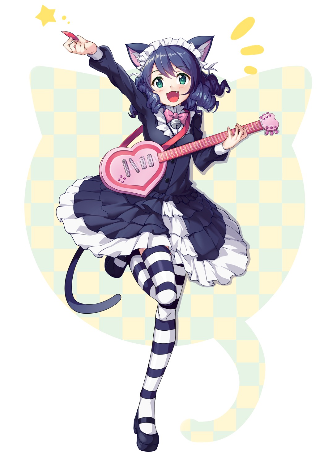 animal_ears, cyan_(show_by_rock!!), dress, guitar, nekomimi, saiste, show_by_rock!!, tail