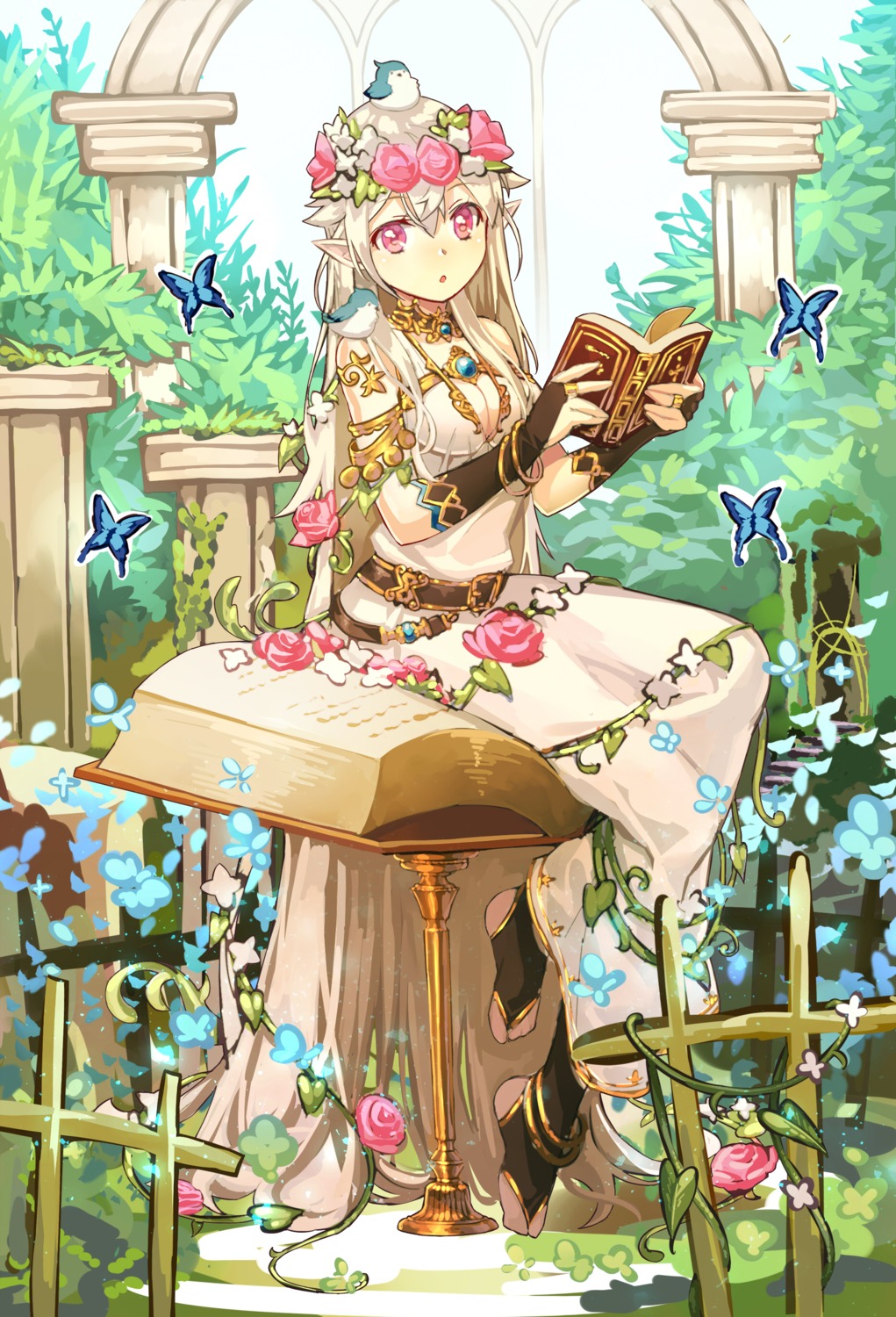 cleavage, dress, kibamigohann, pointy_ears