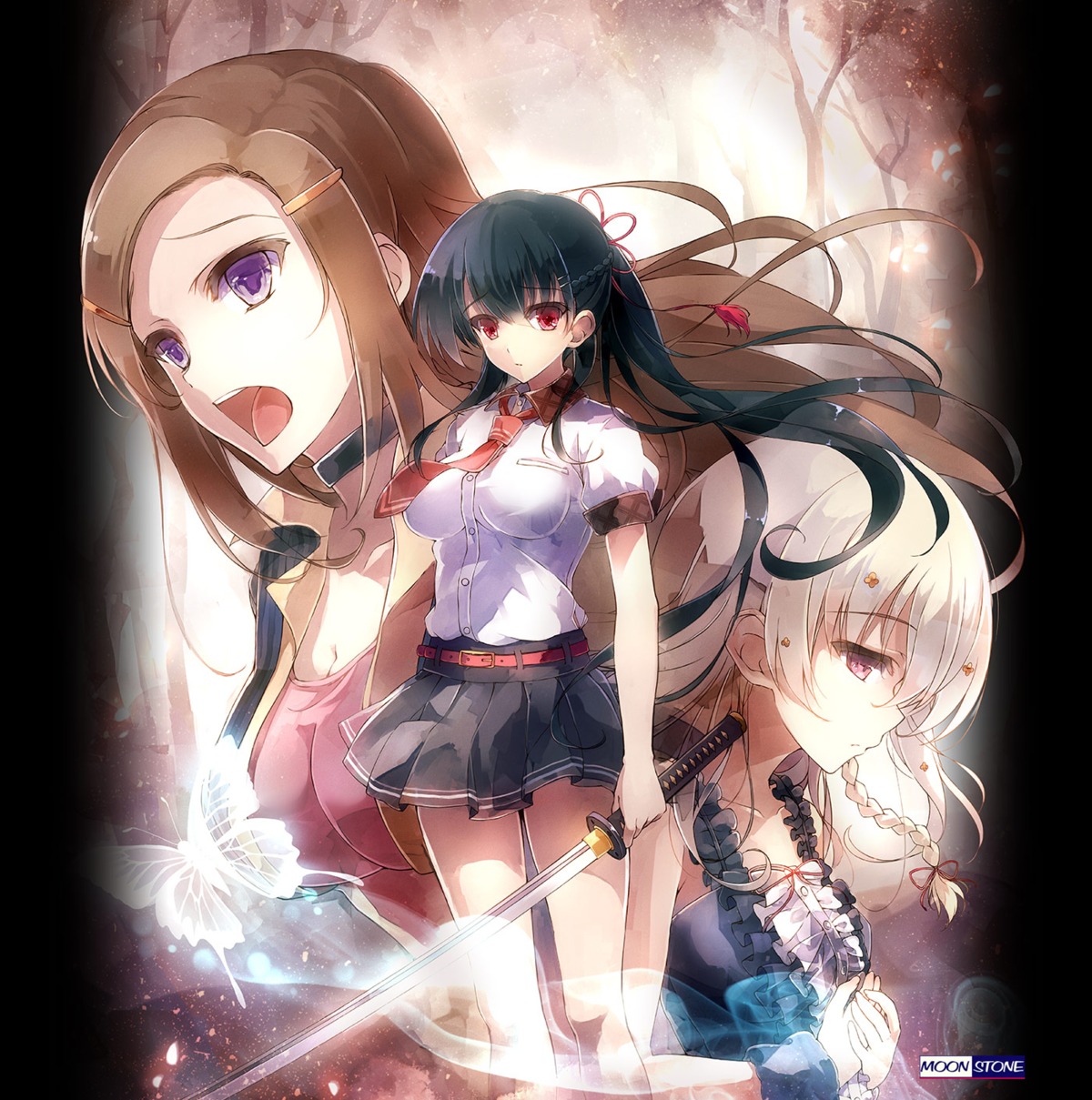 cleavage, honoguraki_toki_no_hate_yori, moonstone, sakurazaka_tsuchiyu, seifuku, sword