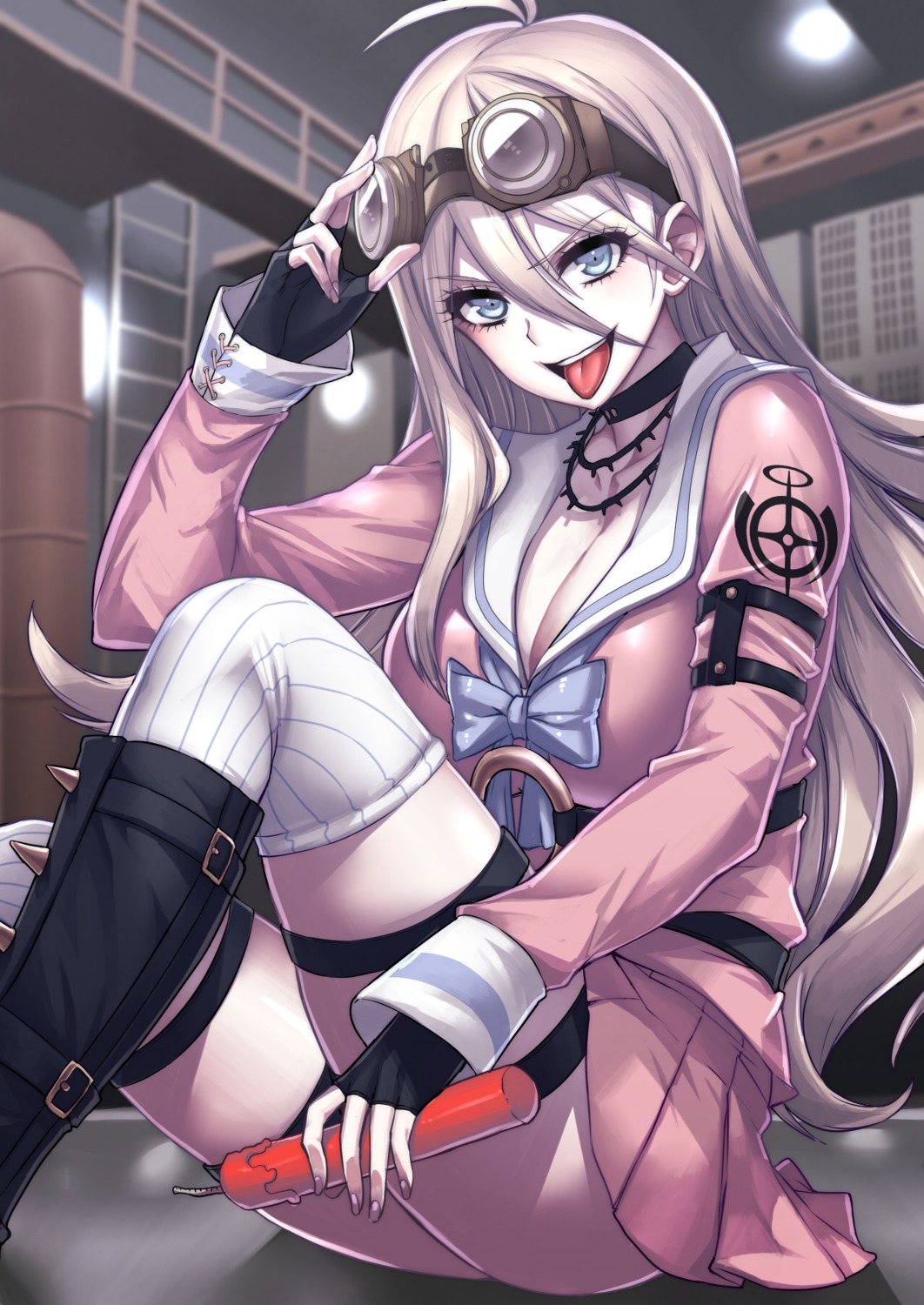 cleavage, dangan-ronpa, dangan-ronpa_v3, garter, hoosaku, iruma_miu, seifuku, thighhighs