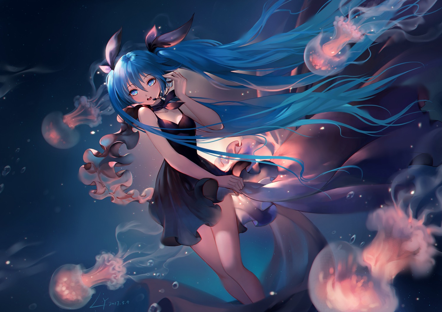 cleavage, dress, hatsune_miku, lian_yao, shinkai_shoujo_(vocaloid), vocaloid