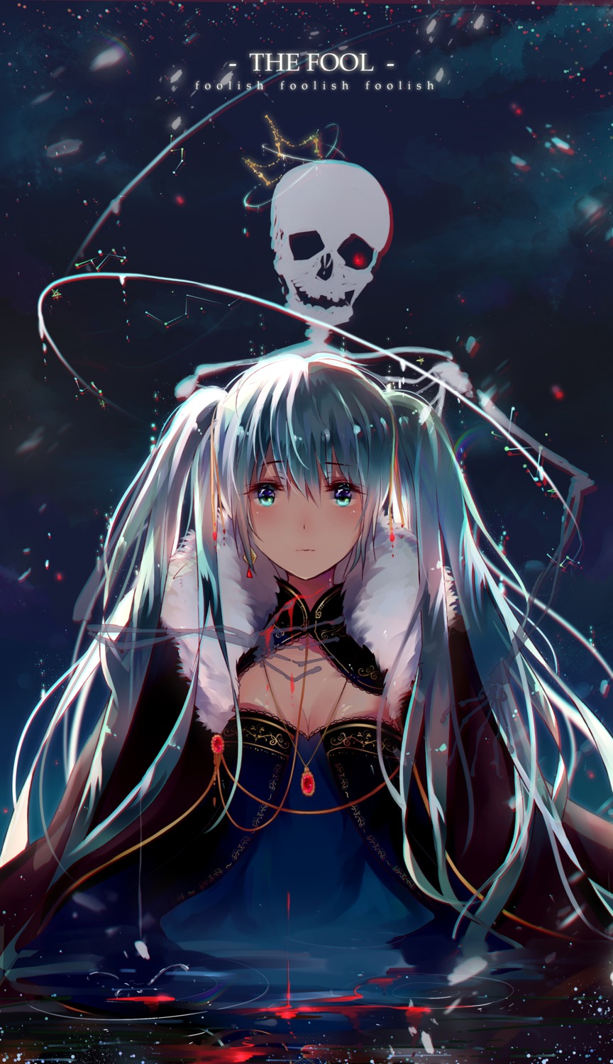 cleavage, dress, hatsune_miku, milktower, vocaloid, wet